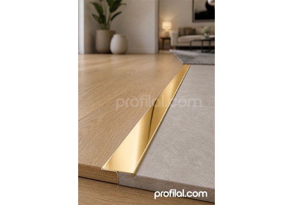 Paslanmaz Çelik T Parke Profili - Sarı Parlak
