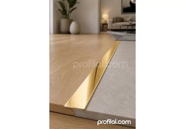 Paslanmaz Çelik T Parke Profili - Sarı Parlak