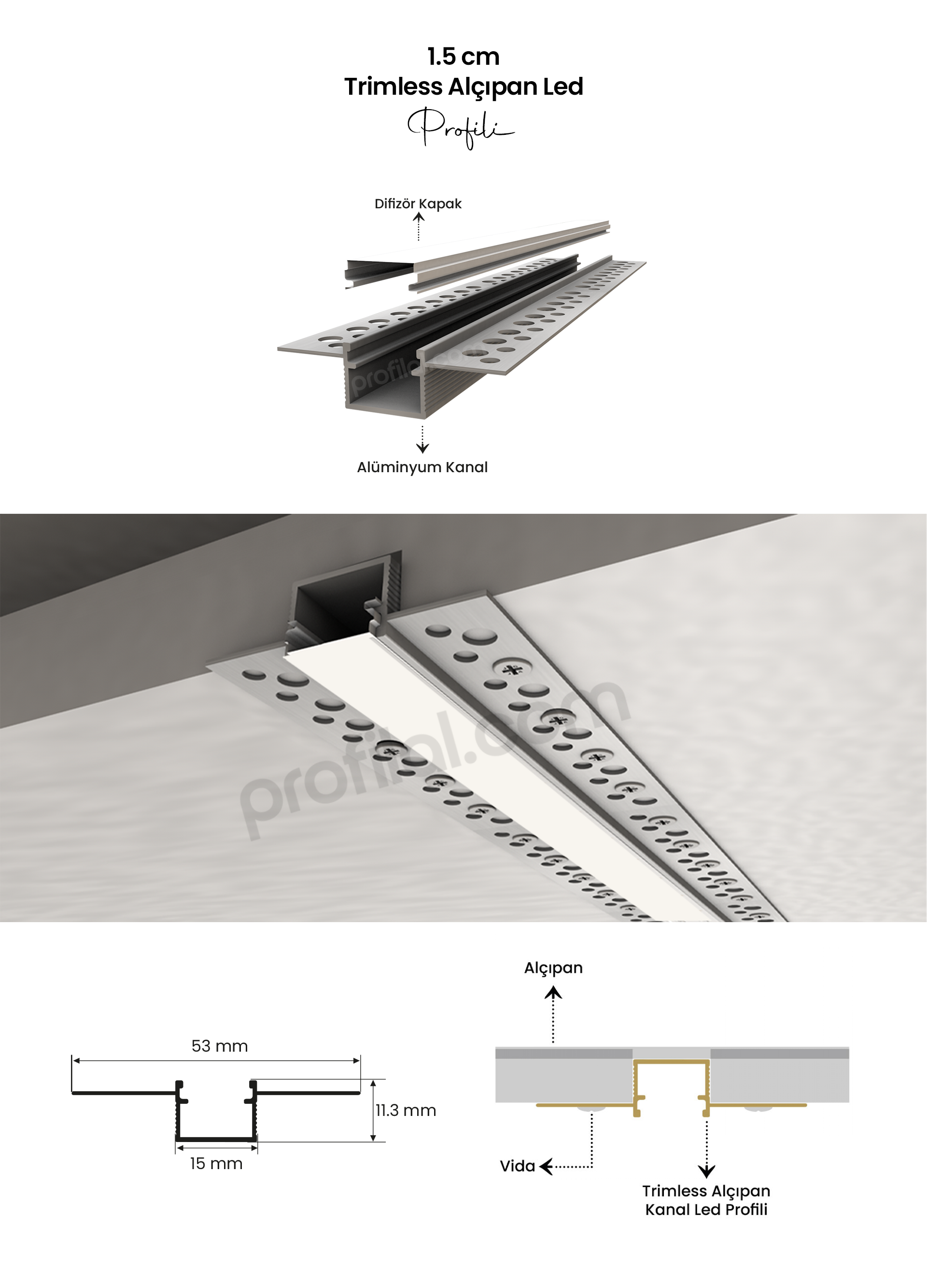 1.5 cm alçıpan led profili modeli 1.5 cm alçıpan led profili modeli