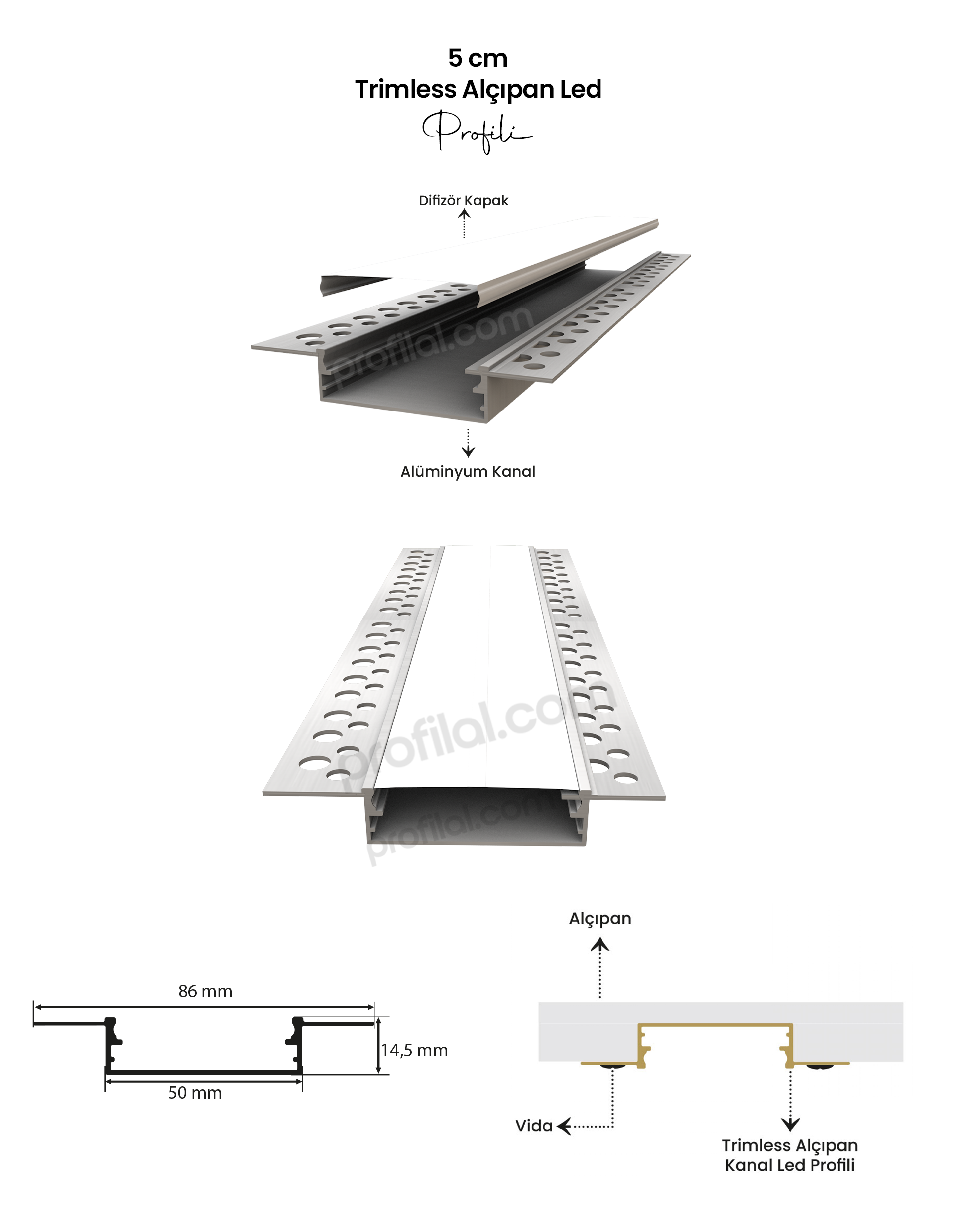 5 cm Alçıpan Led Profil